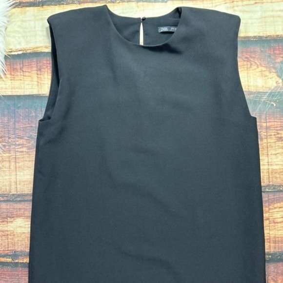 RELISTED  Zara Black Shoulder Pad Tank Dress Sleeveless Loose Dress - Picture 5 of 8